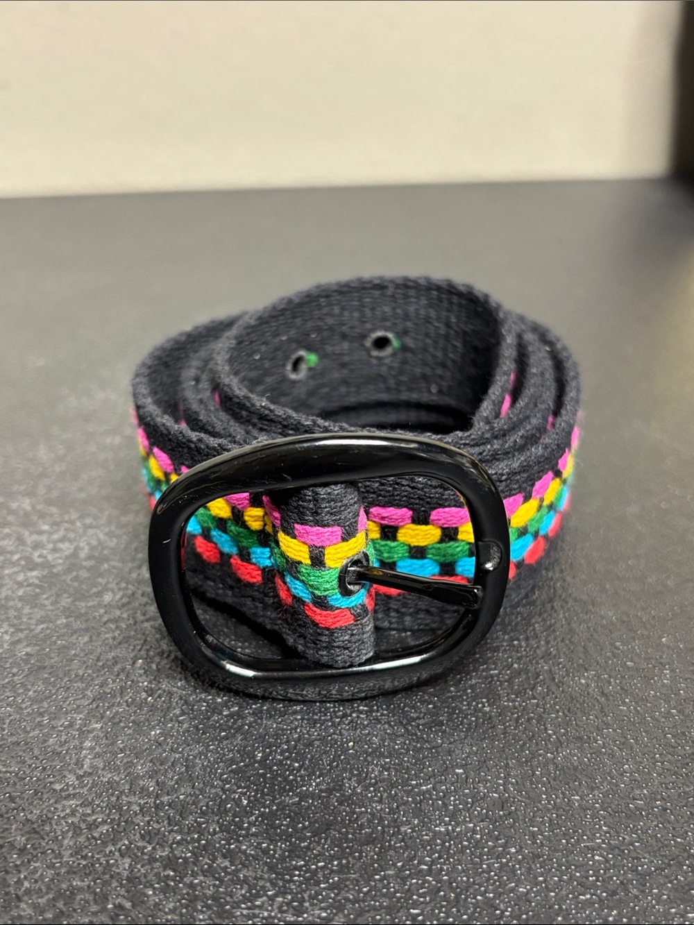 Liz Claiborne Vintage Black Belt Colorful Rainbow Y2K Retro